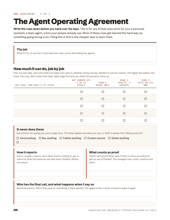 Preview of the Agent Operating Agreement worksheet