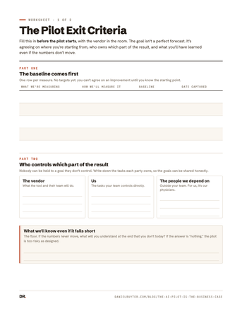 Preview of the Pilot Exit Criteria worksheet